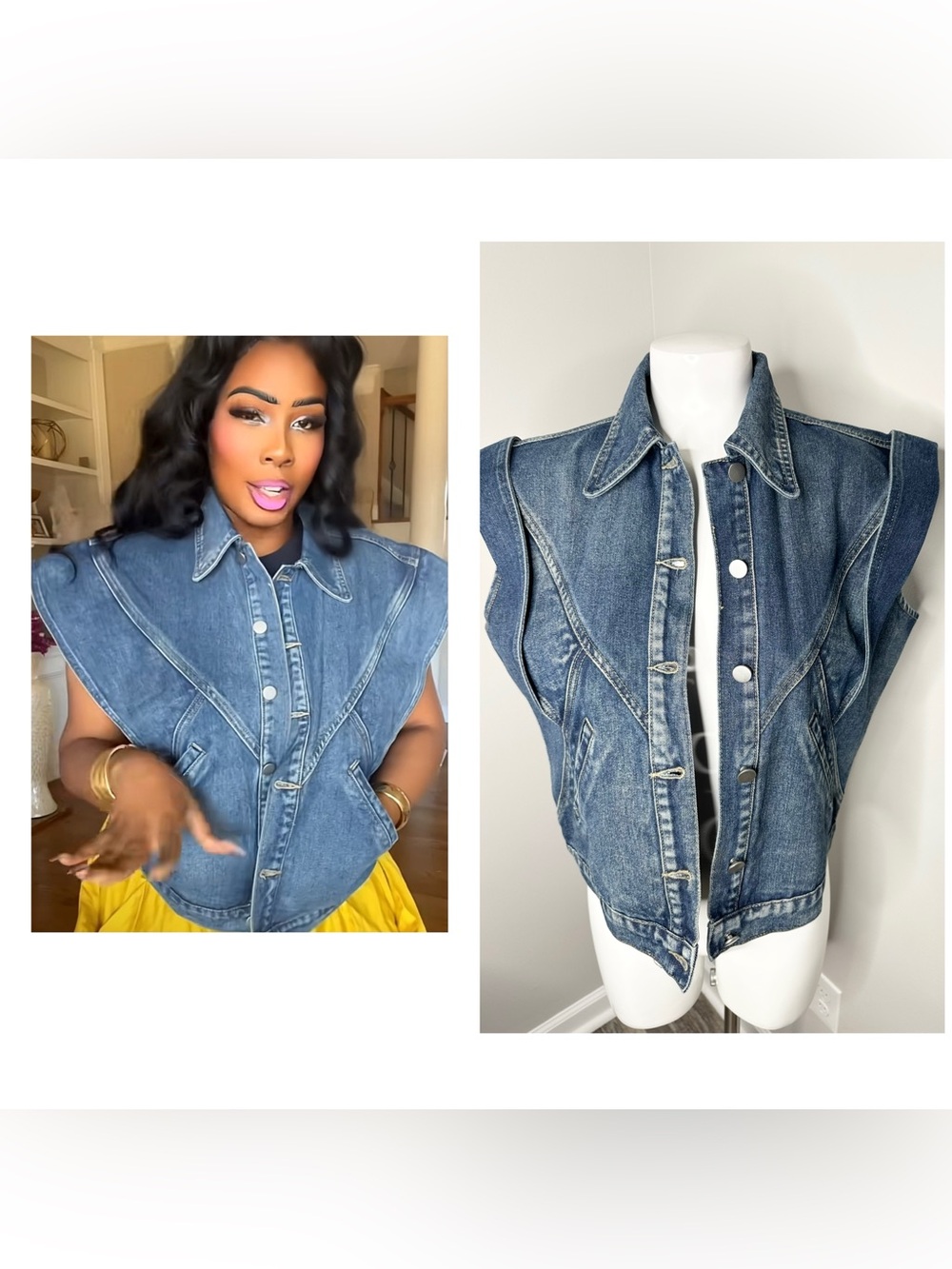 Adorable Blue Structured Denim Vest - SMALL